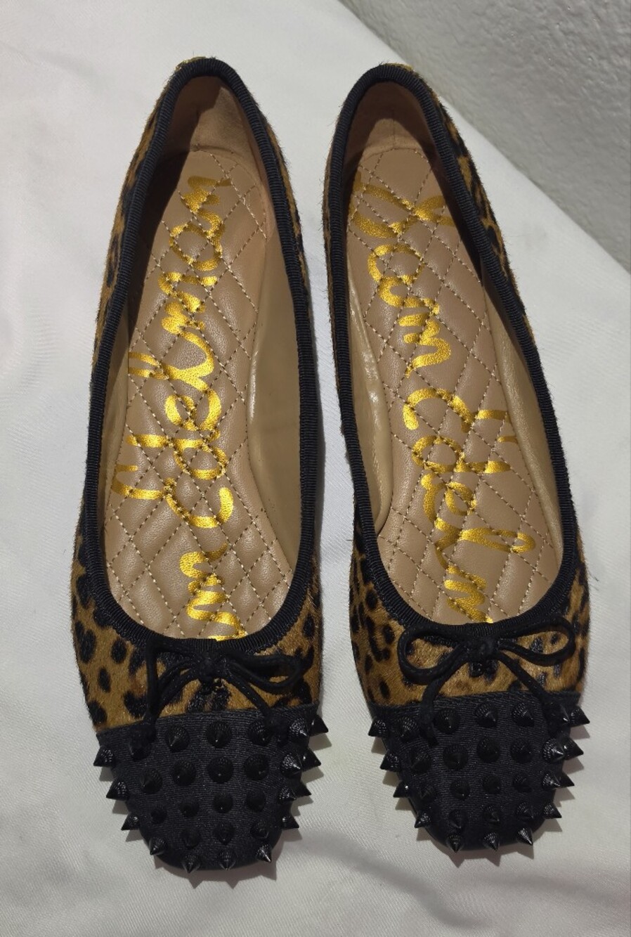 Sam Edelman Leopard Calf Hair Spiked Toe Cap Ballet Flats Size 7